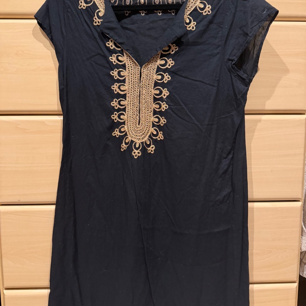 Calypso St. Barth Black Cover up with Gold Embroidery